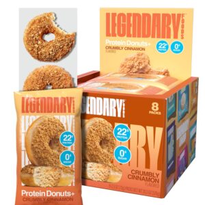 Legendary Foods Protein Donuts – 22g Protein, Crumbly Cinnamon, Zero Sugar Snack, Gluten Conscious, Low Carb, Keto Suitable, Diabetic and GLP-1 Diets – 8 Pack with Two Donuts per pack