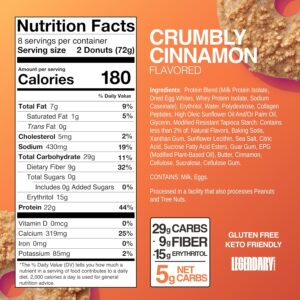 Legendary Foods Protein Donuts – 22g Protein, Crumbly Cinnamon, Zero Sugar Snack, Gluten Conscious, Low Carb, Keto Suitable, Diabetic and GLP-1 Diets – 8 Pack with Two Donuts per pack