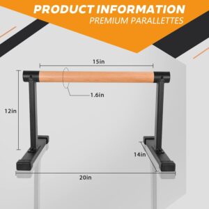 Wooden Parallel Bars 20″ Length 12″ Height,Dip Bar with Thick Beech Handles, Push-up stands for Handstand, L-Sit, Gymnastics, Strength Training Home Gym,Anti-slip Mats, Easy to Install,700lbs
