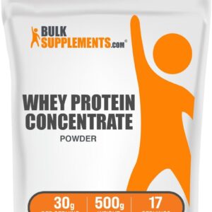 BulkSupplements.com Whey Protein Concentrate Powder – Whey Protein Powder Supplement, Unsweetened, Unflavored & Gluten Free, 30g per Serving, 500g (1.1 lbs) (Pack of 1)