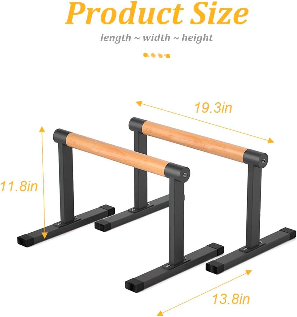 11.8" High Wooden Parallel Bar and Dip Bar with Thick Beech Handles, Push-up Bar, Rock-Free Fitness Equipment for Handstand, L-Sit, Gymnastics, Strength Training Home Gym,440lbs - Image 5