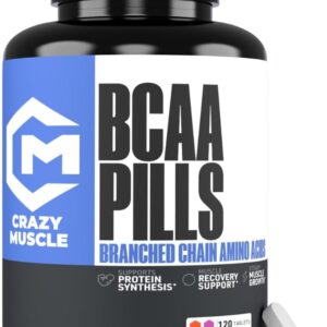 Crazy Muscle BCAA Pills with The Perfect 2:1:1 Ratio of Branched Chain Amino Acids Supplement, 1000mg of BCAAs per Pill (Better Than Capsules), 120 Tablets