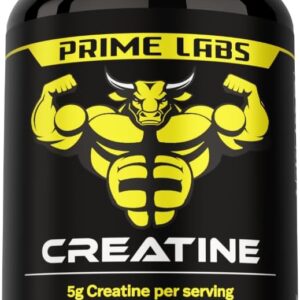 Prime Labs Creatine Monohydrate Capsules – 5g (5000mg) – Muscle Growth, Recovery, Brain Function – for Men & Women – 120 Count