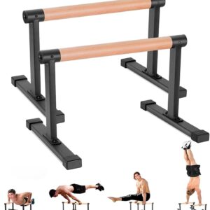 Wooden Parallel Bars 20″ Length 12″ Height,Dip Bar with Thick Beech Handles, Push-up stands for Handstand, L-Sit, Gymnastics, Strength Training Home Gym,Anti-slip Mats, Easy to Install,700lbs