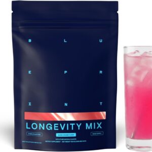 Blueprint Bryan Johnson Longevity Mix – Muscle Builder & Recovery Supplement – Promotes Focus and Balanced Mood – Magnesium, Creatine, L-Theanine, Glutathione & Vitamin C- 30 Servings, Blood Orange