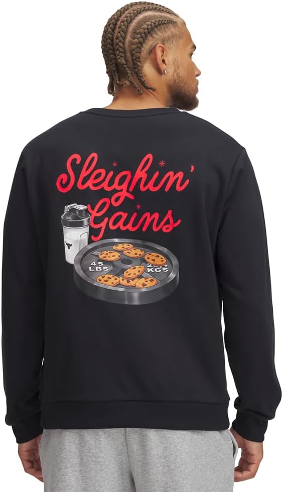 Under Armour mens Project Rock Red One Sleighin Gains Crew Neck Sweatshirt - Image 2