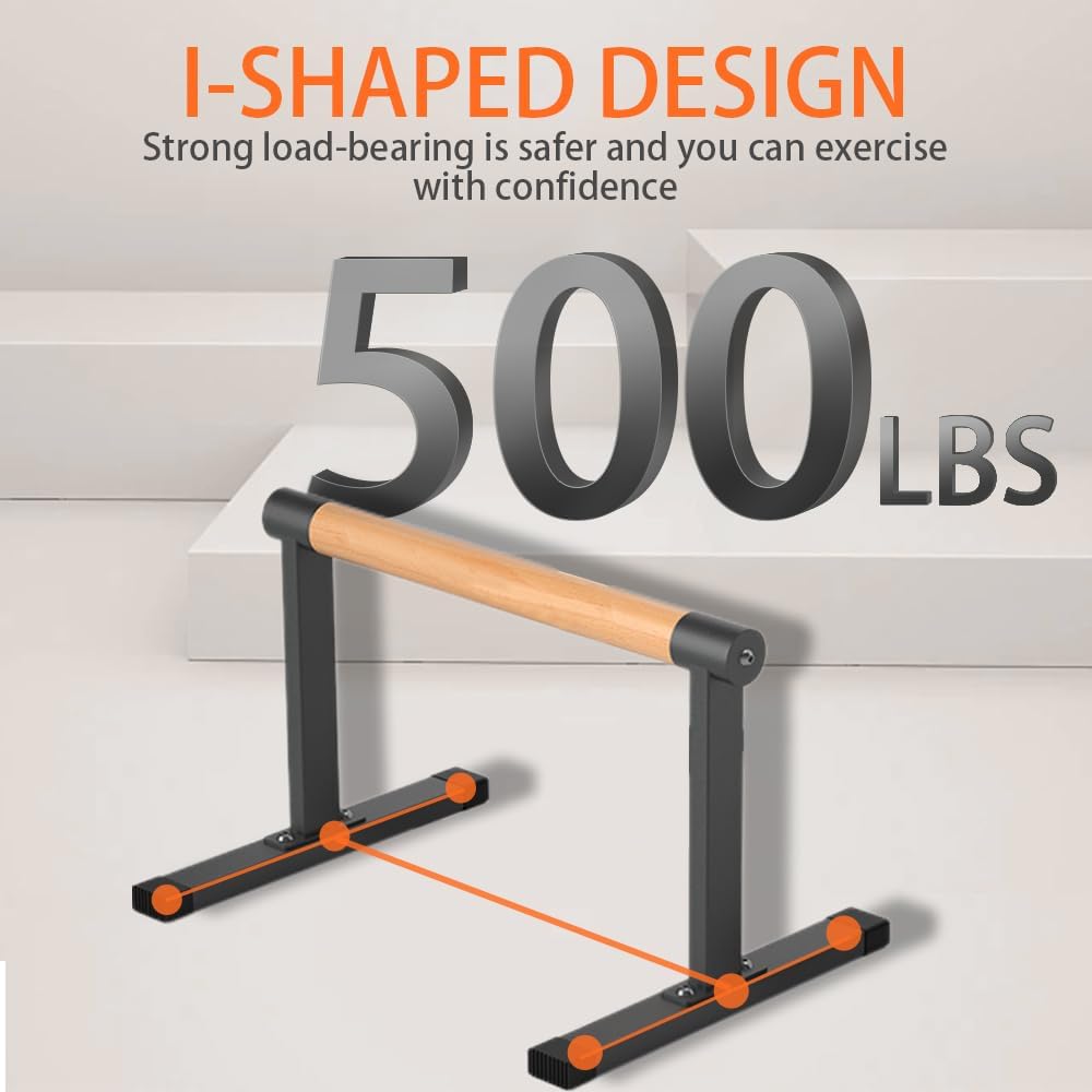 Wooden Parallel Bar and Dip Bar with Thick Beech Handles, Push-up Bar, Rock-Free Fitness Equipment for Handstand, L-Sit, Gymnastics, Strength Training Home Gym,500lbs - Image 4