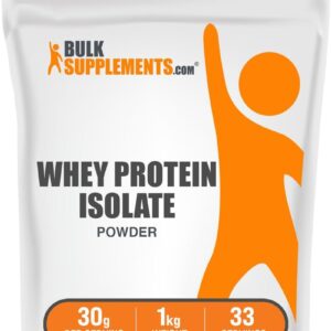 BulkSupplements.com Whey Protein Isolate Powder – Unflavored Whey Protein Powder, Nutritional Supplement – Gluten Free, 30g per Serving, 1kg (2.2 lbs) (Pack of 1)