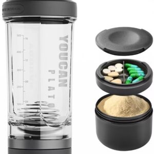 21oz Protein Shaker Bottle with Powder Storage Container-Shaker Cups for Protein Shakes-pre workout bottle-Mixer Cup-Gym Sport Water Bottle -Made with Tritan BPA Free,with Wire Whisk Balls (Black)