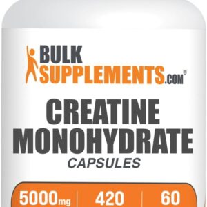 BulkSupplements.com Creatine Monohydrate Capsules – Micronized Creatine Pills – Gluten Free, 7 Capsules per Serving (5000mg), 420 Count (Pack of 1)