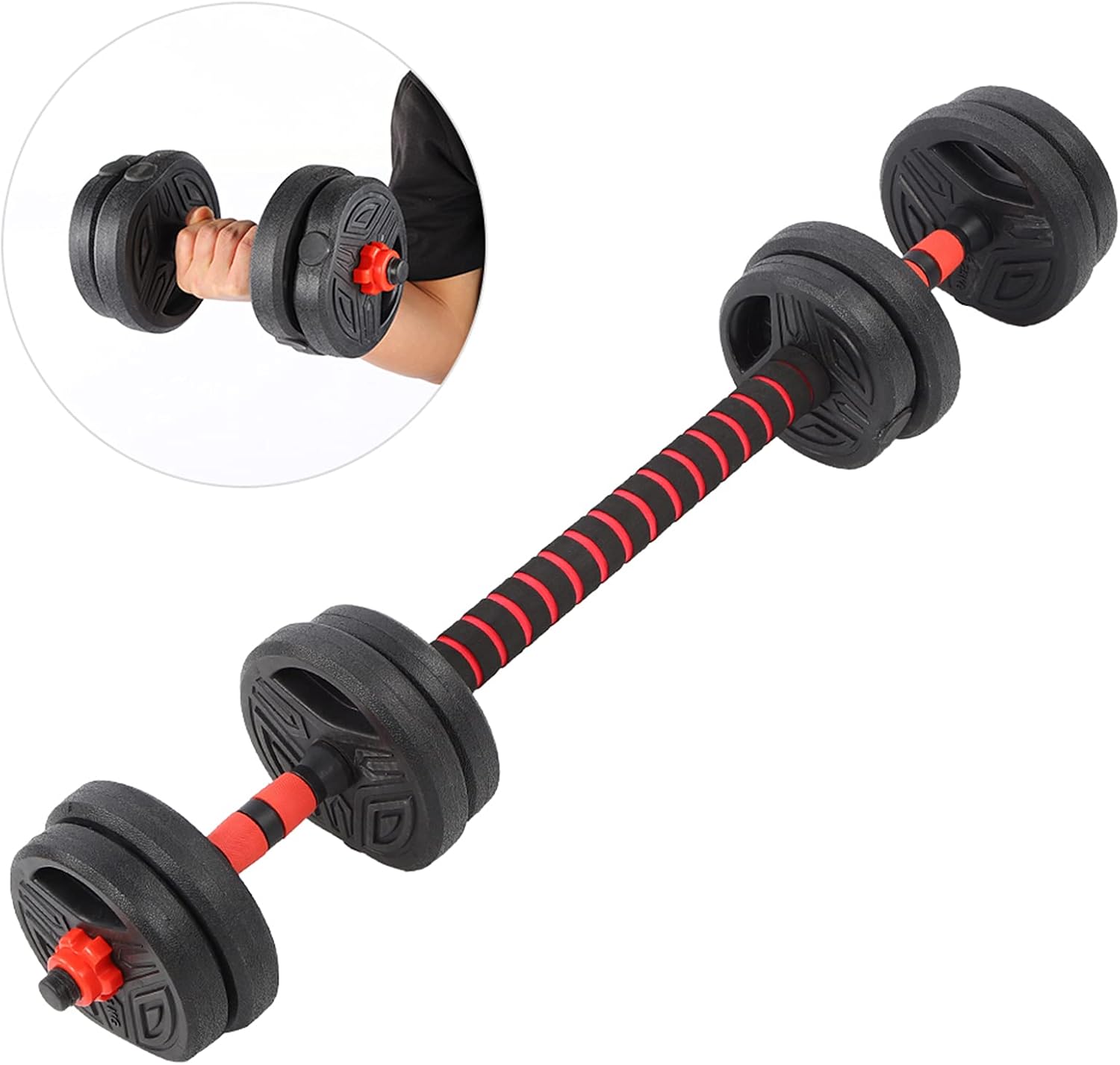 ZJchao Roundness Dumbbell Set Adjustable Coated Cement Filled Weight Plates with Non Slip Connection Rod for Home Gym Fitness Workout Steel Rubber Cement Material 10kg 40cm - Image 4