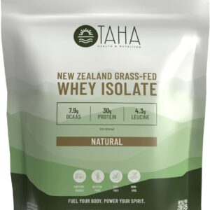Taha Health & Nutrition Natural Unflavored Whey Protein Isolate, 30g Protein, 7.9g BCAAs, 4.3g Leucine | New Zealand Grass-Fed, Free-Range Dairy | Gluten & Soy Free, Keto, Kosher | 2LB, ~26 Servings