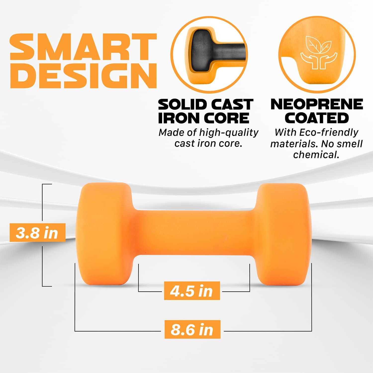 Yes4All 5 lbs Dumbbells Neoprene with Non Slip Grip – Great for Total Body Workout – Total Weight: 10 lbs (Set of 2) - Image 2