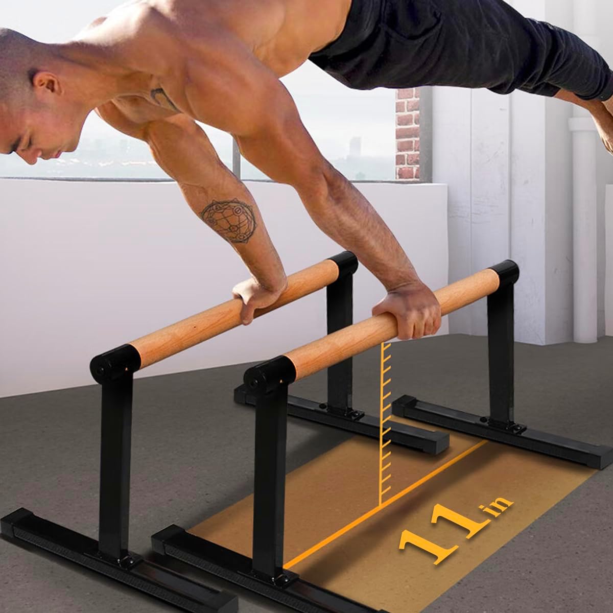 11.8" High Wooden Parallel Bar and Dip Bar with Thick Beech Handles, Push-up Bar, Rock-Free Fitness Equipment for Handstand, L-Sit, Gymnastics, Strength Training Home Gym,440lbs - Image 4