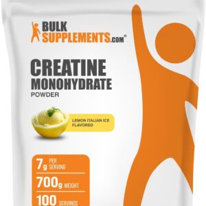BulkSupplements.com Creatine Monohydrate Powder – Creatine Flavored Powder Supplement, Micronized – Lemon Italian Ice Flavor, 7g per Serving, 700g (1.5 lbs) (Pack of 1)