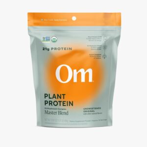 OM Master Blend Mushroom Powder – Organic Mushroom Supplement with 10 Mushrooms & Ashwagandha + Plant Protein, Unflavored Vegan Protein with BCAAs & B12 – 1.2 lb (16 Servings)