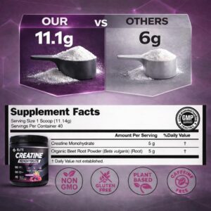 Elite Wellness Berry Flavor Creatine Monohydrate with Organic Beetroot Supplement – Supports Muscle Strength, Stamina, Cognitive Function & Athletic Performance, Gluten & Dairy Free, NSF Qualified