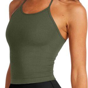 LASLULU Womens Sports Bra Seamless Long Crop Tank Racer Back Spaghetti Strap Workout Yoga Bra Padded Halter Neck Casual Tops