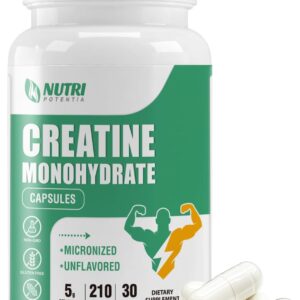 Creatine Monohydrate Capsules, Pure Creatine Pills Micronized for Enhanced Workout and Muscle Growth for Men and Women, 3rd Party Tested, Easy Absorption, Non-GMO, Unflavored – 210 Capsules