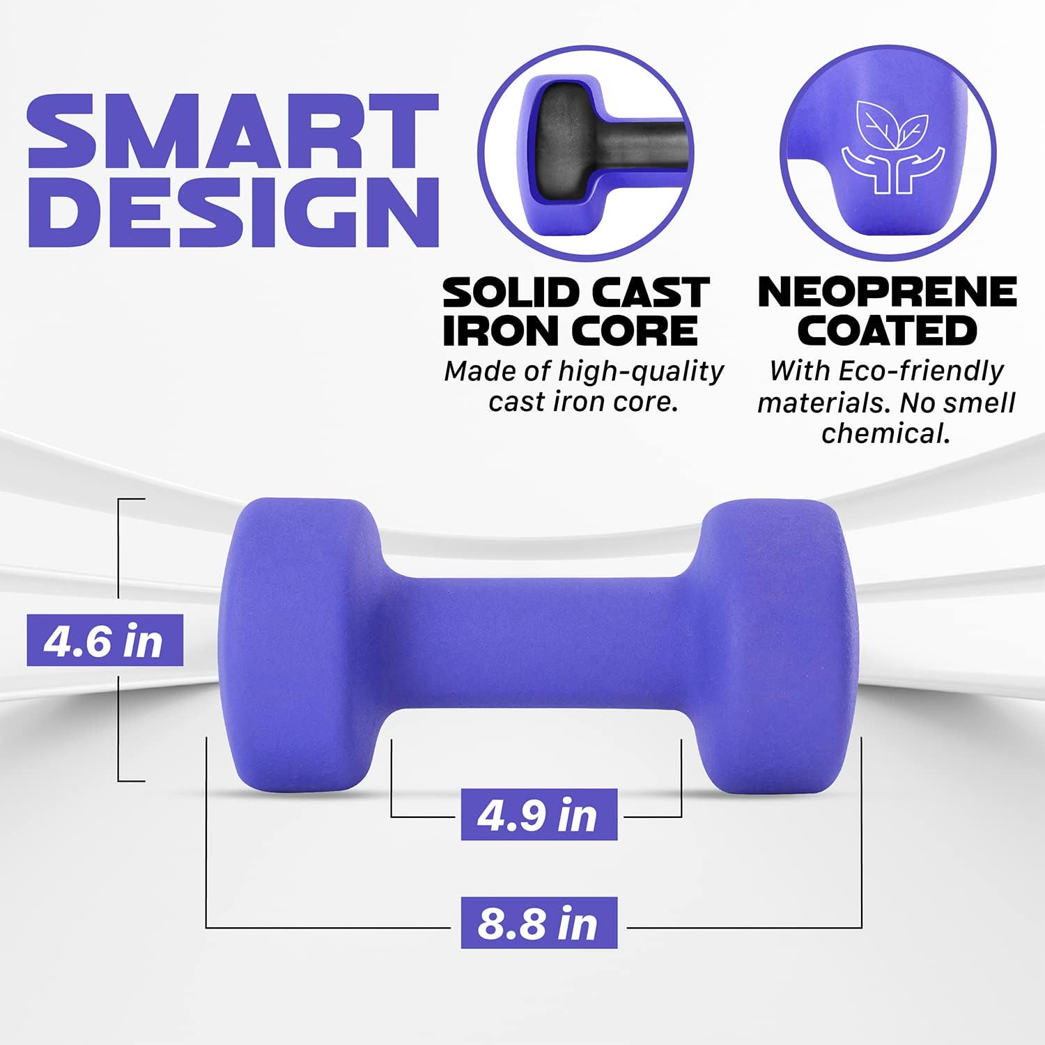 Yes4All 5 lbs Dumbbells Neoprene with Non Slip Grip – Great for Total Body Workout – Total Weight: 10 lbs (Set of 2) - Image 2