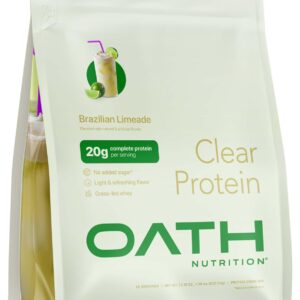 Oath Nutrition Clear Whey Isolate Protein Powder, Brazilian Limeade, 20g Complete Protein per Serving, No Added Sugar, Grass-Fed, 18 Servings
