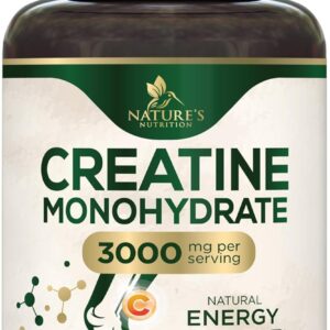 Creatine Monohydrate Capsules 3000mg – Best Micronized Creatine Powder – Supports Lean Muscle, Strength, Energy, & Endurance – Nature’s Supplement, Non-GMO, Gluten Free for Women & Men – 120 Capsules
