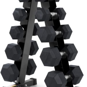 RitFit 5-780LBS Rubber Coated Hex Dumbbell Weight Set with Rack and Adjustable Weight Bench with Multiple Back Positions(1300LB Capacity) for Home Gym, Strength Training, Workouts