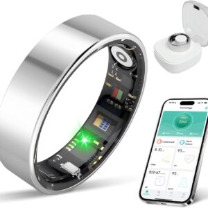 Smart Ring for Women & Men, Health Tracker with Sleep，Exercise Monitoring, iOS&Android Compatible, IP68 Waterproof, No Subscription, 5-Day Battery (Silver, 7)