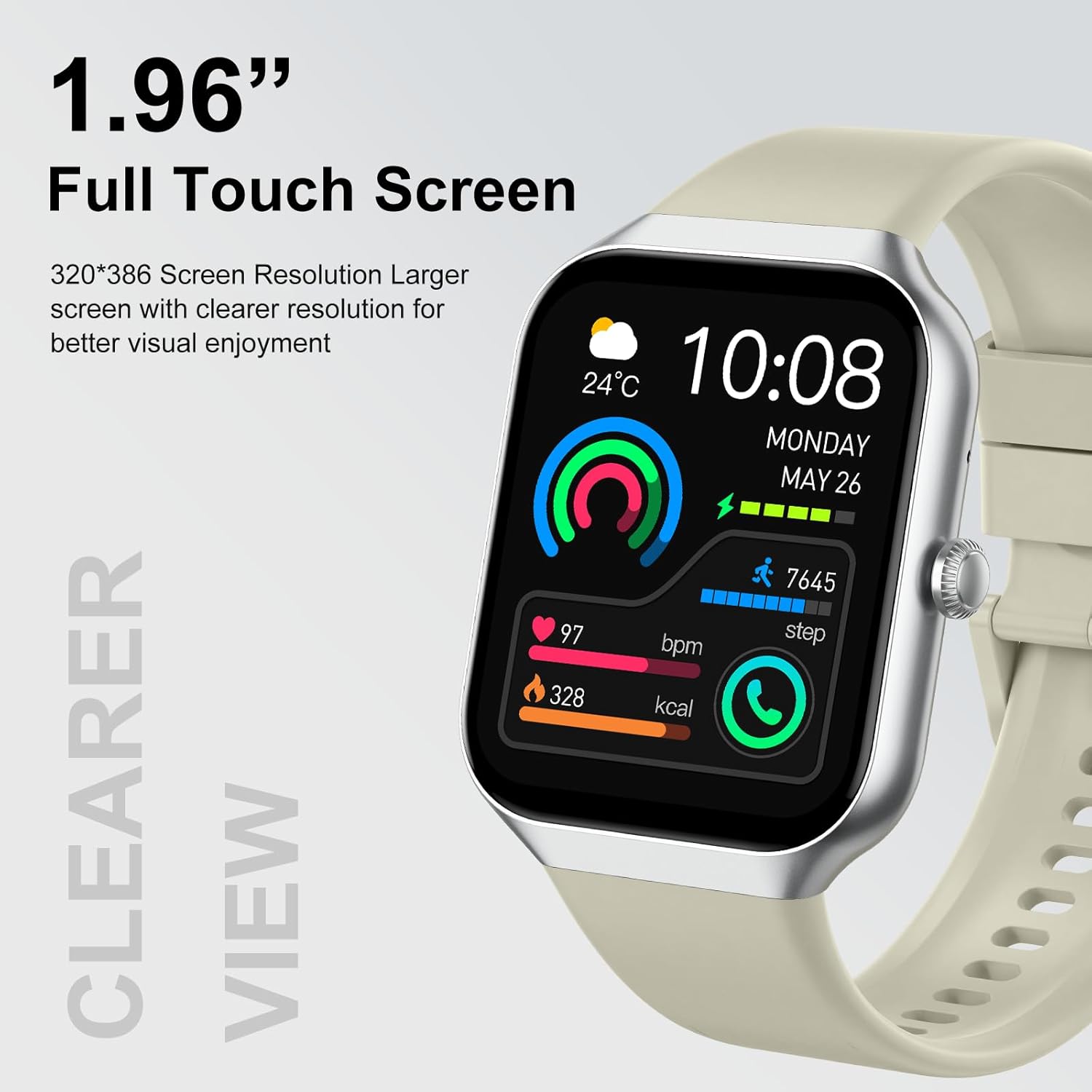 Jugeman Smart Watches for Women(Answer/Make Call), 1.96" HD New Smartwatch with Heart Rate/Sleep Monitor/Pedometer/Calories, 113+ Sports Modes, Fitness Watch IP68 Waterproof for Android iOS Beige - Image 3