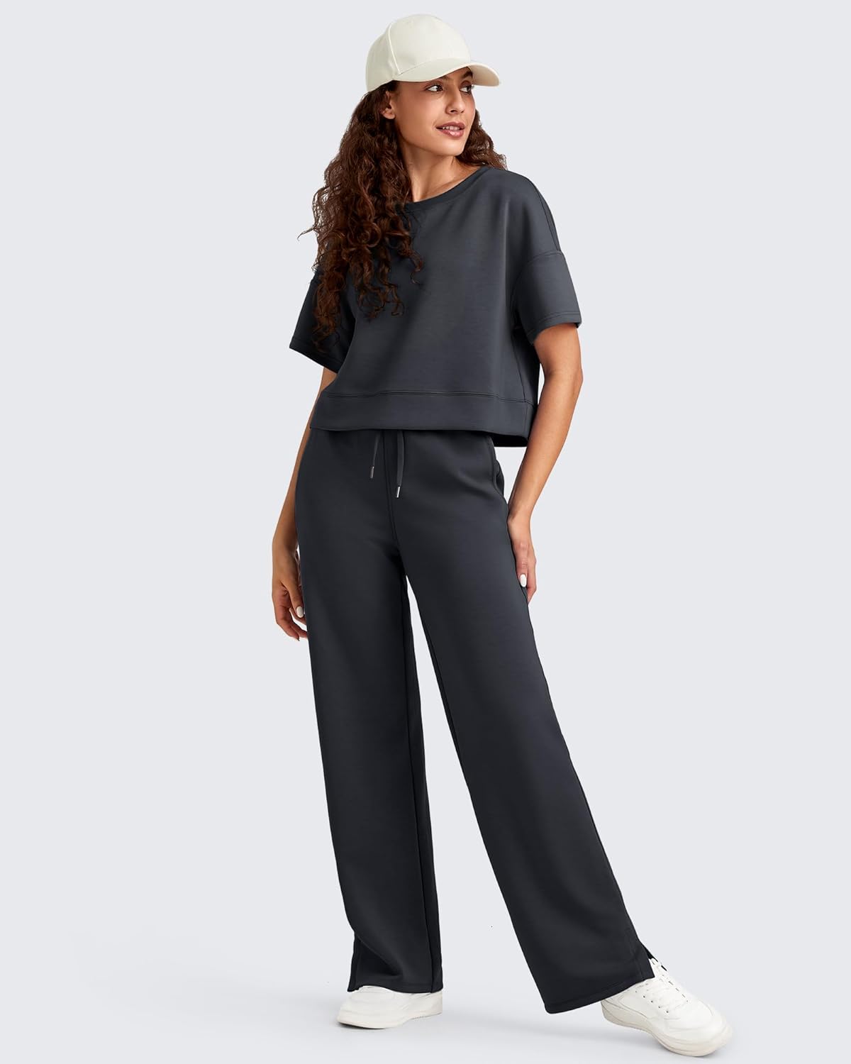 G4Free Smoofit Modal Soft Women's Wide Leg Sweatpants High Waisted Drawstring Side Slit Casual Pants - Image 7
