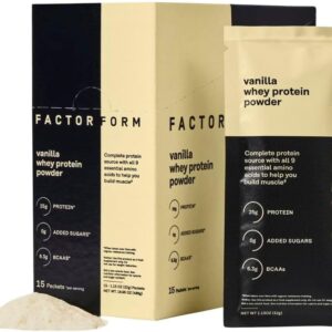 FACTOR FORM Whey Protein Powder | 100% Whey Isolate | 25g Protein & 6.3g BCAAs | Low Carb & Keto-Friendly | No Added Sugar (15 Packets, Vanilla)