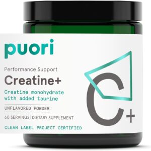 Puori Creatine Monohydrate Powder with Taurine – Unflavored Creatine Powder, Pre-Workout Supplement for Men & Women – Muscle Builder, Enhanced Workout Performance & Strength Building – 60 Servings
