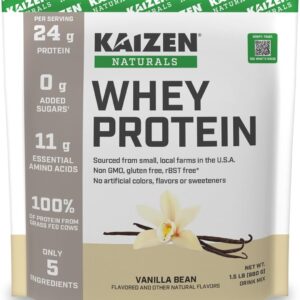 Whey Protein | Vanilla | 24g Protein | Grass fed | No Artificial Ingredients | 5 Ingredients | Satisfy Hunger | See the Test Results | No Added Sugar | Gluten Free | Non GMO | 1.5lb | 21 servings