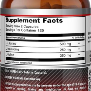 Amazing Formulas BCAA 2:1:1 1000 Mg Per Serving | Capsules | Branched Chain Amino Acids Supplement | Non-GMO | Gluten-Free | Made in USA (250 Count, Pack of 1)