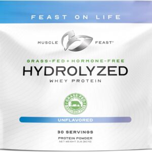 Muscle Feast Hydrolyzed Whey Protein Powder, Grass Fed and All Natural Hormone-Free, Hydro Whey Powder for Men and Women, Gluten Free, Non-GMO, Delicious Hydrolyzed Protein Powder, Unflavored, 2lb
