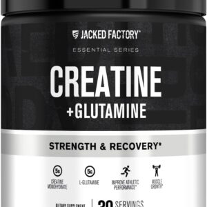 Jacked Factory Creatine + Glutamine – Creatine Supplement with L-Glutamine for Muscle Recovery, Muscle Growth, Increased Strength, Enhanced Energy Output, and Gut Health – 30 Servings, Unflavored