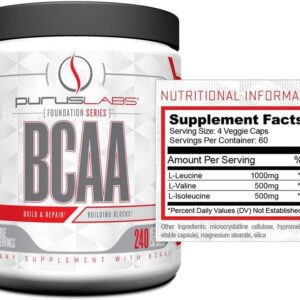 BCAA Capsules by Purus Labs Foundation Series | 2:1:1 Leucine, Valine, Isoleucine | for Recovery, Endurance, Strength and Muscle Building | 240 Capsules (60 Servings)