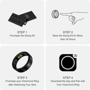 Vic Ring, Ultra-Light Titanium Smart Ring, 7-Day Battery Life, Fitness/Sleep/Stress Tracker for Women & Men, No APP Subscription Fees, IP68 Waterproof, iOS & Android Compatible (Black, 9)