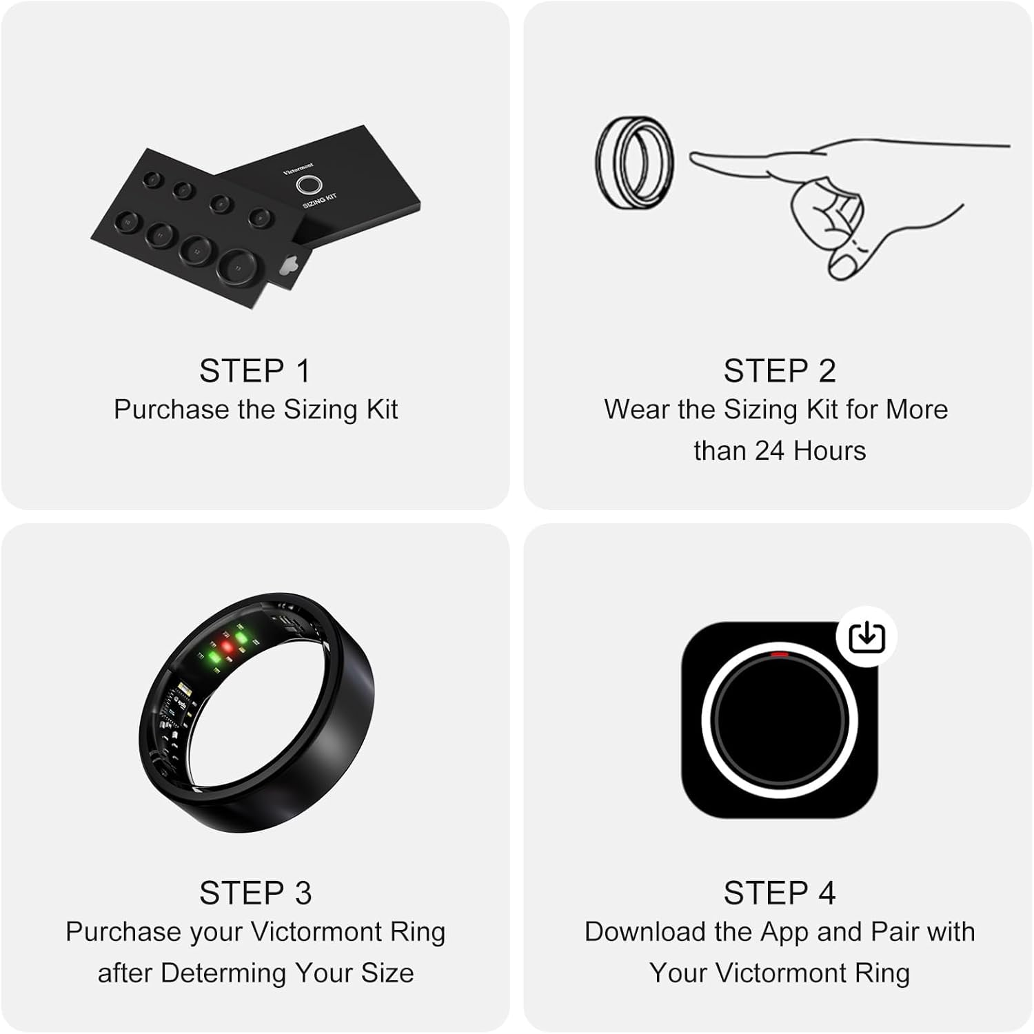 Vic Ring, Ultra-Light Titanium Smart Ring, 7-Day Battery Life, Fitness/Sleep/Stress Tracker for Women & Men, No APP Subscription Fees, IP68 Waterproof, iOS & Android Compatible (Black, 9) - Image 2