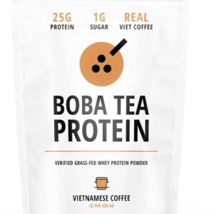 Boba Tea Protein Vietnamese Coffee | 25g Grass-Fed Whey Protein Isolate Powder | 112mg Caffeine | Gluten-Free & Soy-Free Bubble Tea Drink | Real Ingredients & Lactose-Free Protein Drink | 25 Servings