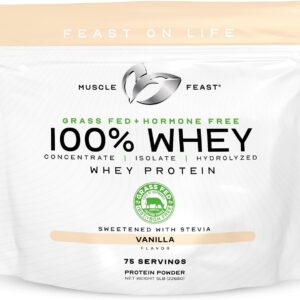 Muscle Feast 100% Grass Fed Whey Protein Powder, All Natural, Hormone Free Paure Raised Whey Protein Powder for Women & Men – Whey Concentrate, Isolate & Hydrolyzed Protein Powder Blend – Vanilla, 5lb