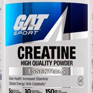 GAT SPORT Creatine Monohydrate Powder, 150 Grams, Strength, Brain Health, GLP1 Support Anti-oxidant, Endurance, for Men & Women, 1 Month Supply, Unflavored (30 Servings)