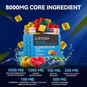 Creatine Monohydrate Gummies Complex 8000mg for Men and Women Creatine with Taurine BCAA Electrolyte for Strength Energy&Muscle Support Pre-Workout Gummies Sugar Free 120pcs