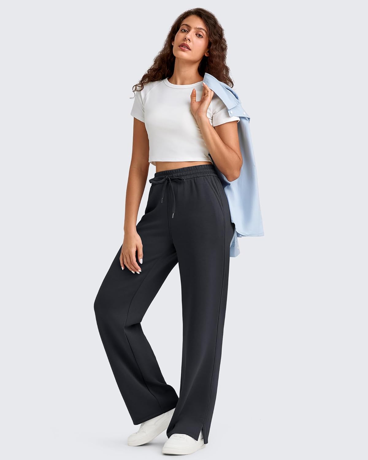 G4Free Smoofit Modal Soft Women's Wide Leg Sweatpants High Waisted Drawstring Side Slit Casual Pants - Image 5