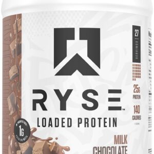 RYSE Loaded Protein Powder – Milk Chocolate – 25g Whey Protein Isolate & Concentrate with Prebiotic Fiber & MCTs – Low Carb, Low Sugar, Digestive-Friendly – 27 Servings / 2 lb Tub