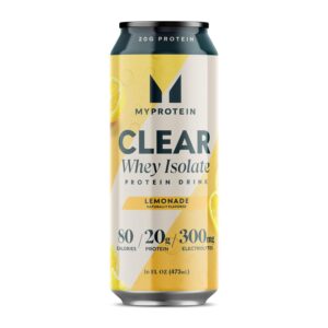 Myprotein Clear Whey Isolate Ready-to-Drink Protein, Lemonade, 16 Fl Oz, Pack of 12, 20g Protein, 80 Calories, Sugar-Free, Refreshing Fruity Flavored Beverage for Superior Performance