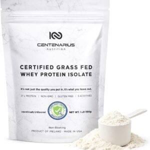 Premium Whey Protein Isolate Powder 500g Unflavored Irish Grass-Fed, 27g Protein per Serving for Muscle Growth & Recovery Non-Bloating, Gluten & Lactose Free, Clean Ingredients | Centenarius Nutrition