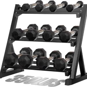 550LB 450LB 350LB Dumbbell Set with Rack Rubber Coated Dumbbells 5-50 Hex Weights Dumbbells Set for Home Workout Complete Weight Set with Rack Heavy