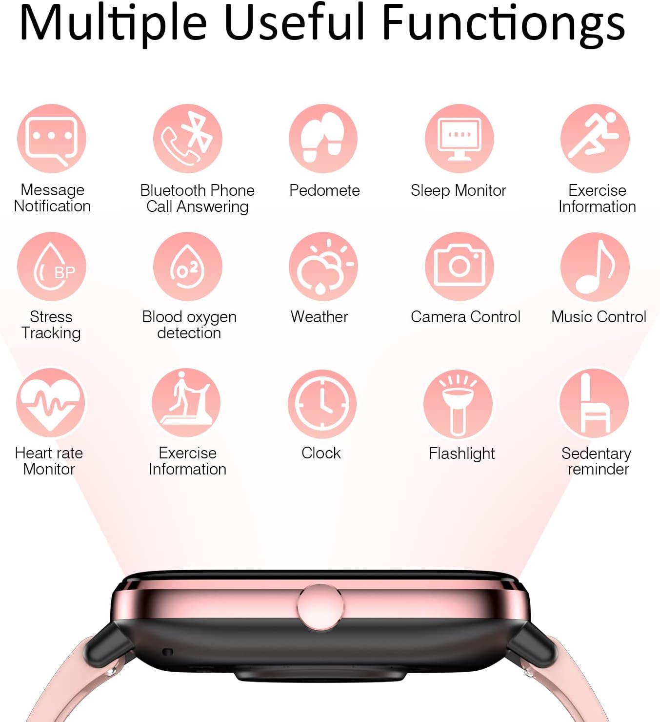 Smartwatch for Women - Call, Fitness Tracker, Heart Rate & Sleep Monitor, 1.69" Touch Screen, Waterproof - For Android & iPhone, Pink - Image 5