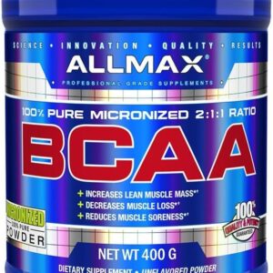 ALLMAX Essentials BCAA, Unflavored – 400 g Instantized 2:1:1 Powder – Helps Increase Muscle Mass & Reduce Soreness – Gluten & Soy Free – 80 Servings